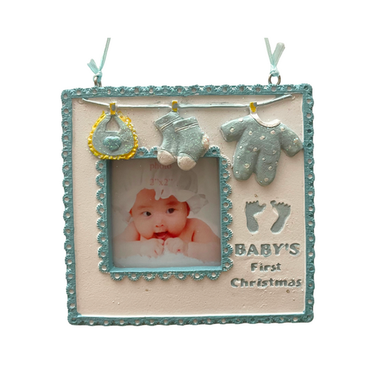 Baby’s First Christmas Photo Ornament (Blue)