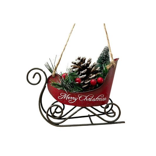 Merry Christmas Sleigh Ornament (Red)