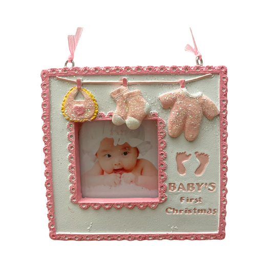 Baby’s First Christmas Photo Ornament (Pink)