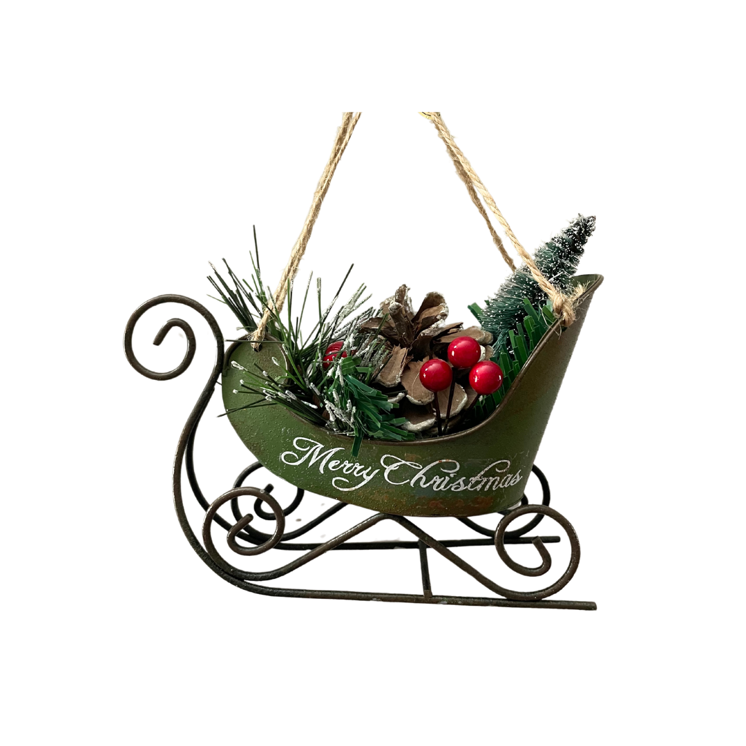 Merry Christmas Sleigh Ornament (Green)