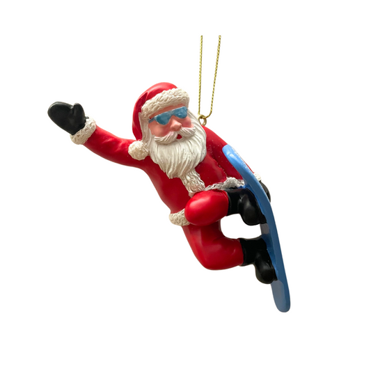 Snowboarding Santa Ornament
