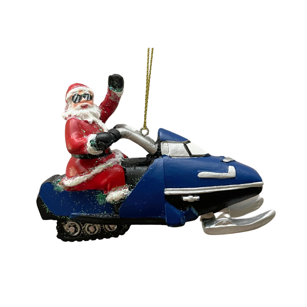 Snowmobile Santa Ornament