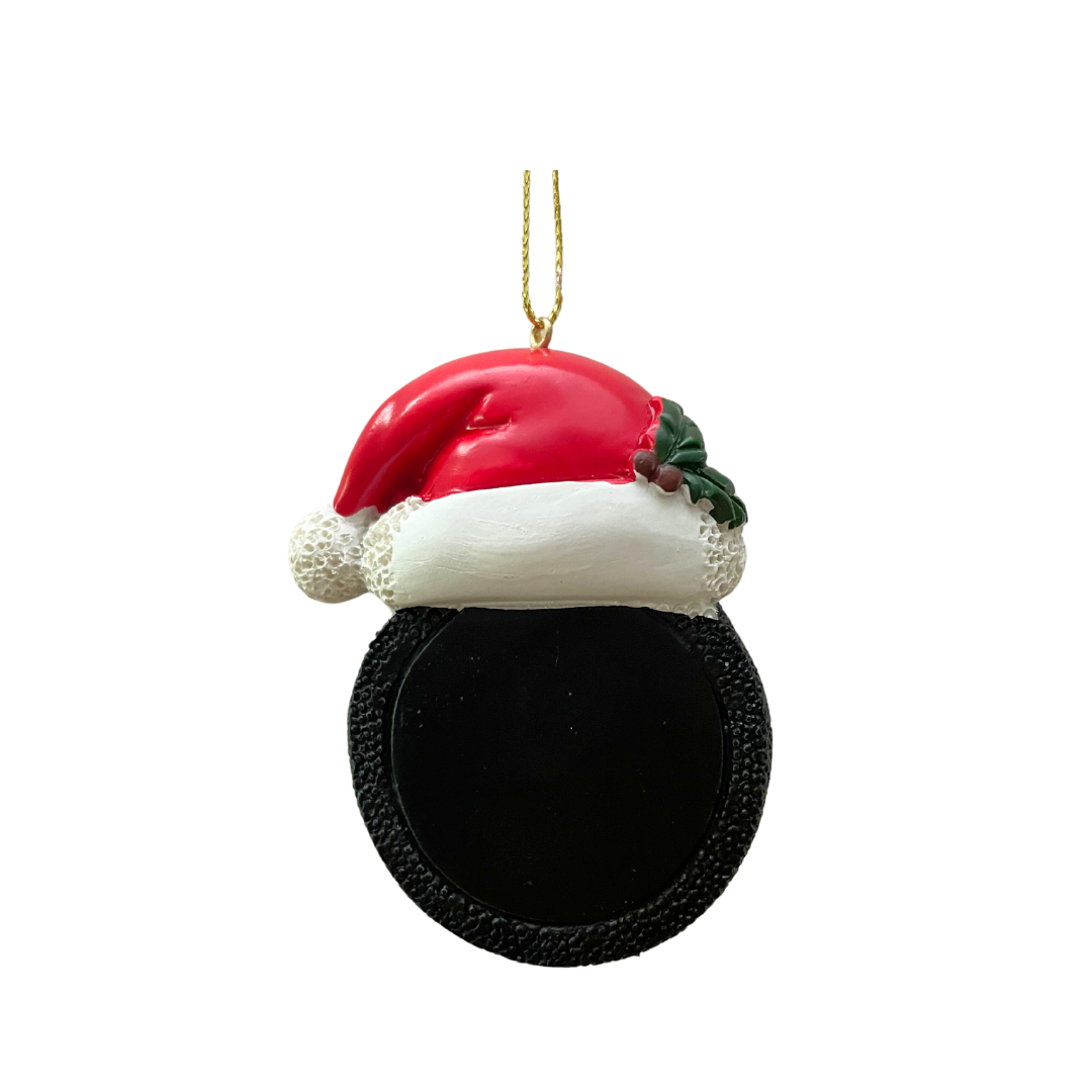Hockey Puck Santa Hat Ornament