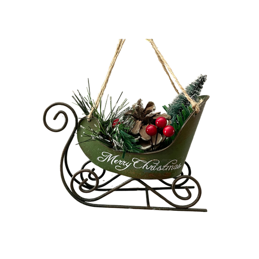 Merry Christmas Sleigh Ornament (Green)